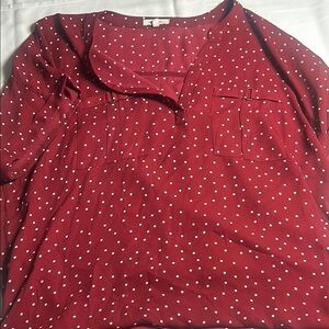 Maurices Red 3/4 Sleeve Peter Pan Collar Blouse